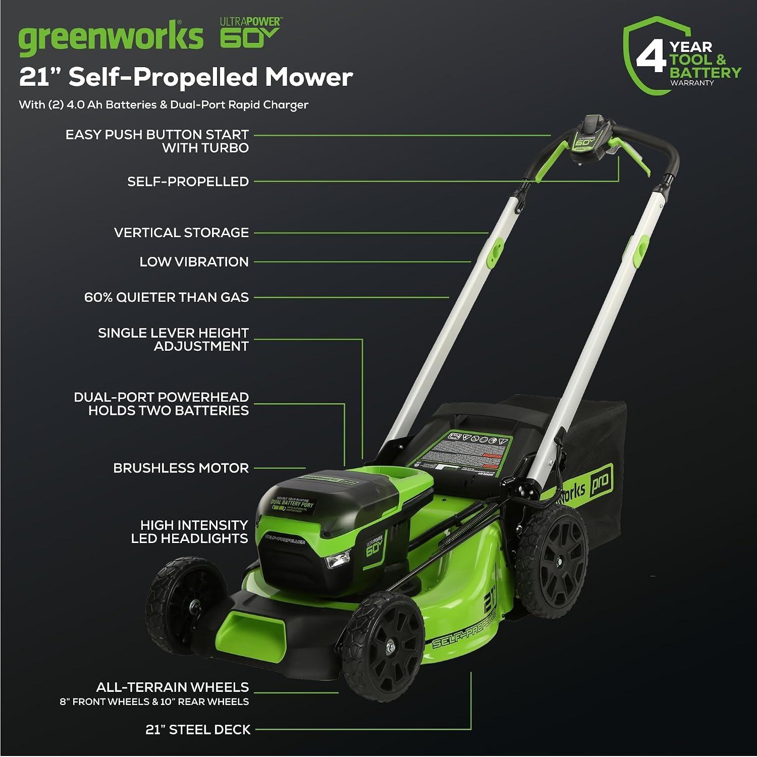 Greenworks 60V Self-Propelled Cordless Lawn Mower Kit: image 2